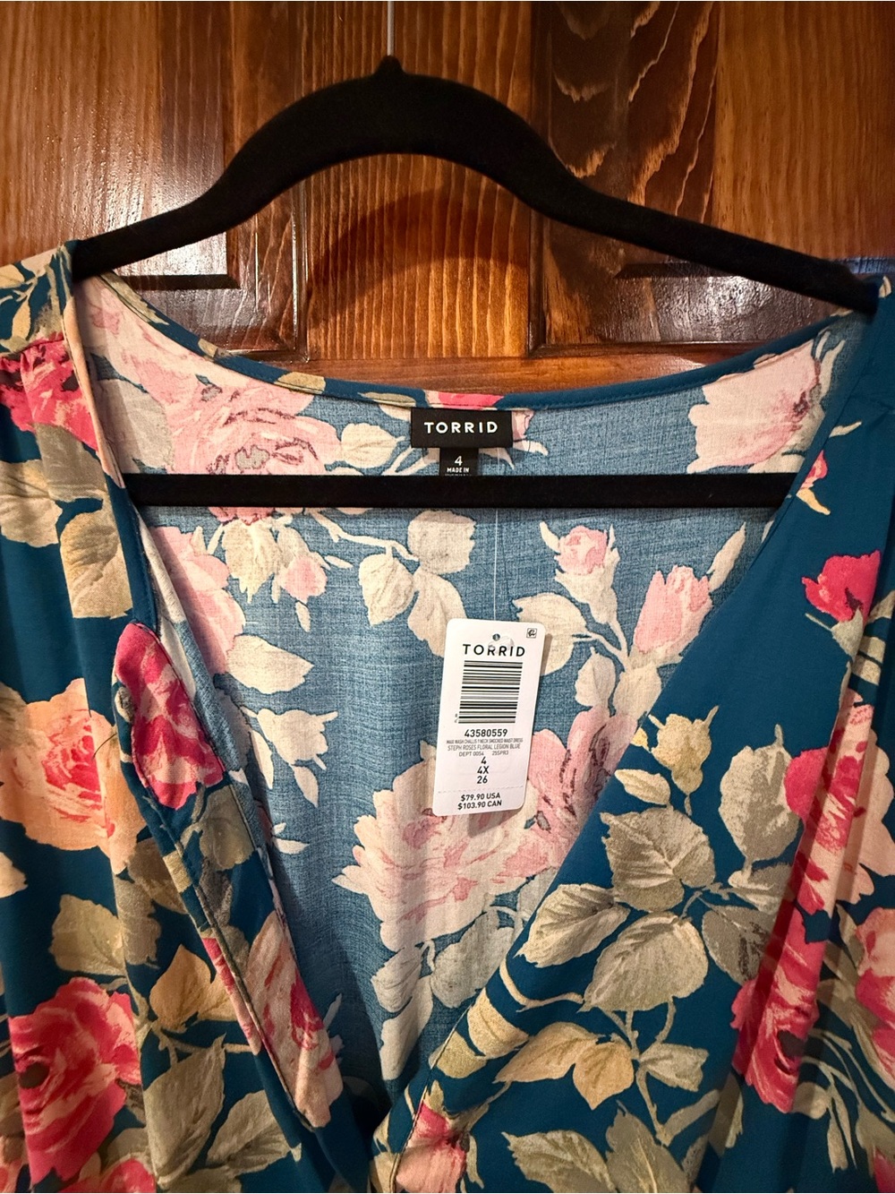 torrid Teal Floral Maxi Dress with Pink Roses - Picture 4 of 7
